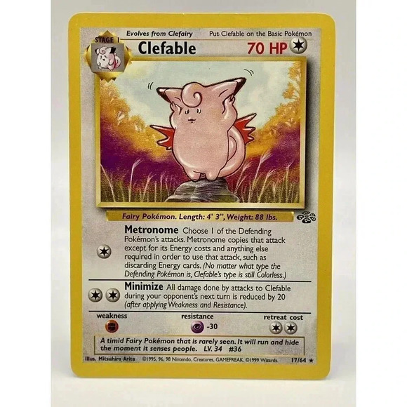 Clefable 17/64 Jungle Non Holo Rare Vintage 1999 Pokemon Card WOTC NM - Picture 1 of 6